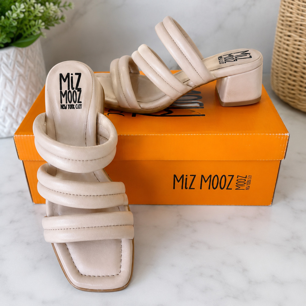 Miz Mooz Oceana Leather Triple Strap Heeled Sandals Cream EU 39 US 8.5-9